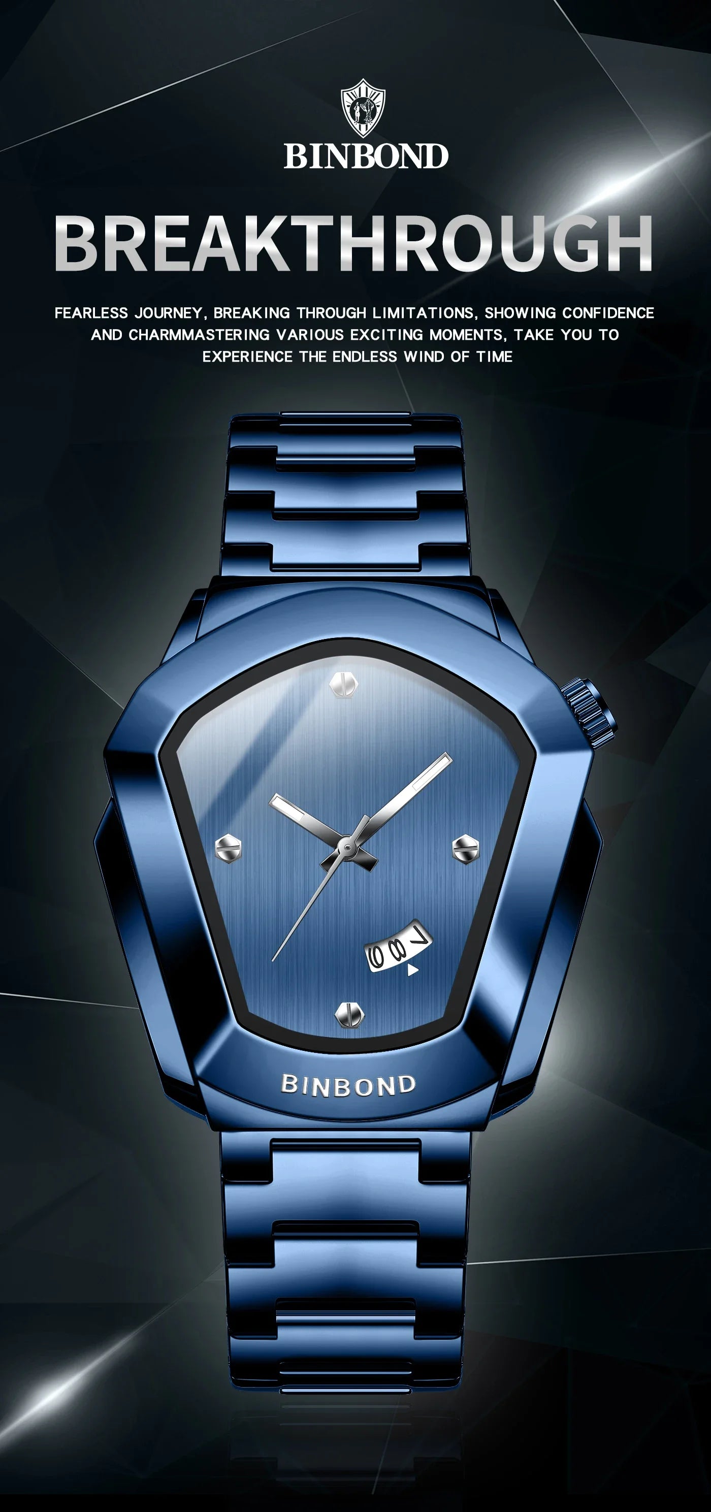 Reloj de Cuarzo BINBOND para Hombre, Lujo, Acero Inoxidable, Calendario