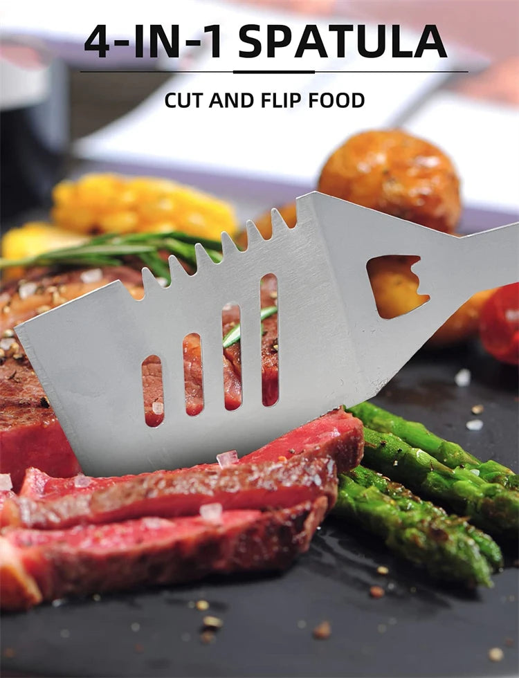 LMETJMA Juego de accesorios para parrilla de barbacoa, kit de utensilios de acero inoxidable para barbacoa con estuche, kit de utensilios prácticos portátiles para parrilla
