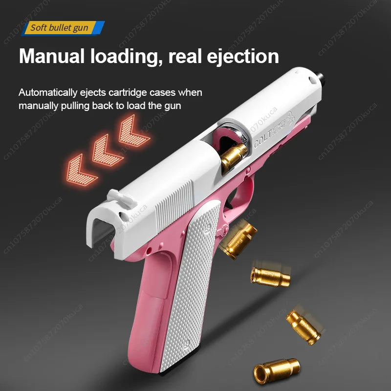 Pistola de juguete M1911 con balas de espuma, expulsión de casquillos, lanzador de dardos de espuma, arma de airsoft manual con silenciador para niños y adultos