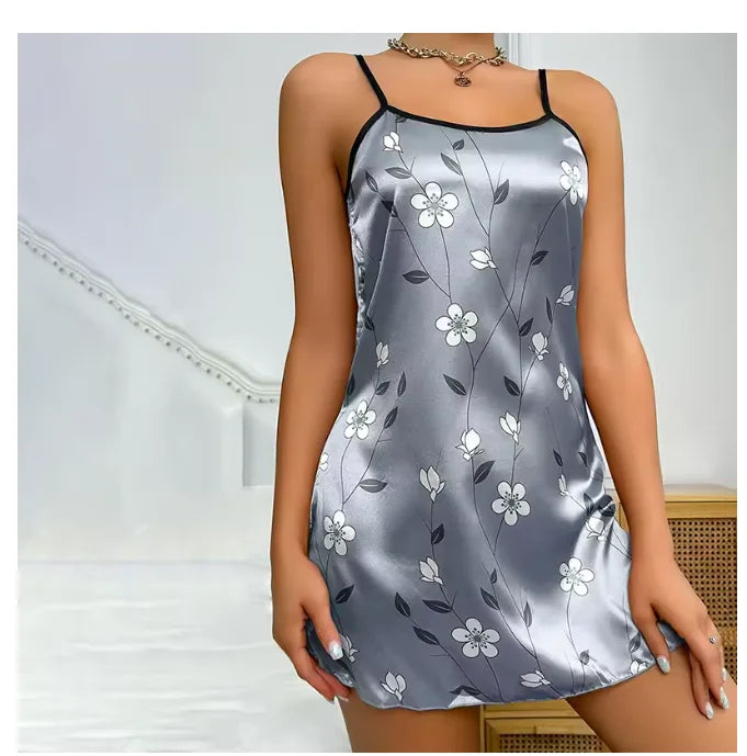 Ropa de dormir para mujer, camisón de satén con estampado Floral de verano, vestido de noche informal sin mangas con espalda descubierta, camisón Sexy, ropa para el hogar