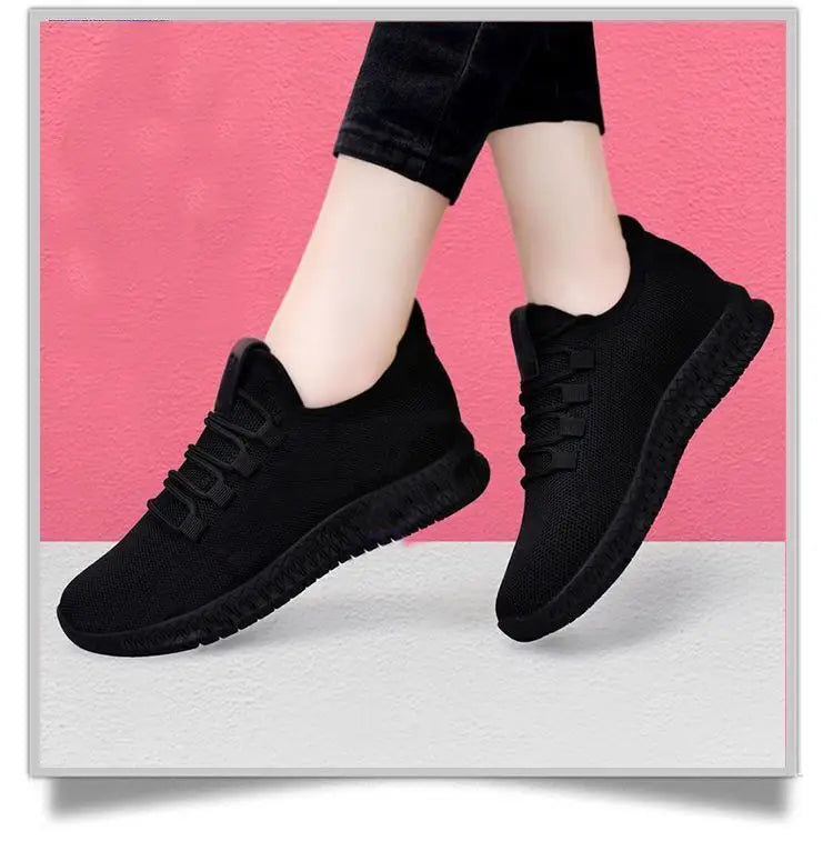 Zapatos informales con plataforma antideslizante transpirable para mujer, zapatillas coreanas para correr, zapatillas negras, otoño 2024
