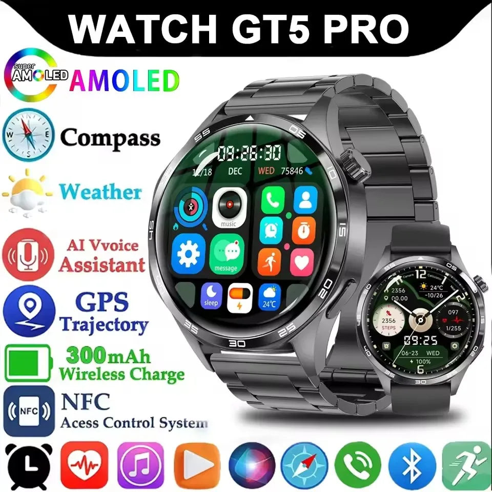 Reloj inteligente 5 Pro GPS NFC Smartwatch hombres 360*360 pantalla AMOLED Monitor de ritmo cardíaco Bluetooth llamada IP67 impermeable hombres Smartwatch