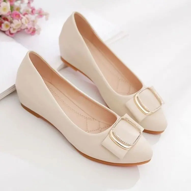 2025 Mocasines minimalistas con cadena y hebilla cuadrada, mocasines acolchados antideslizantes de cuero genuino para mamá
