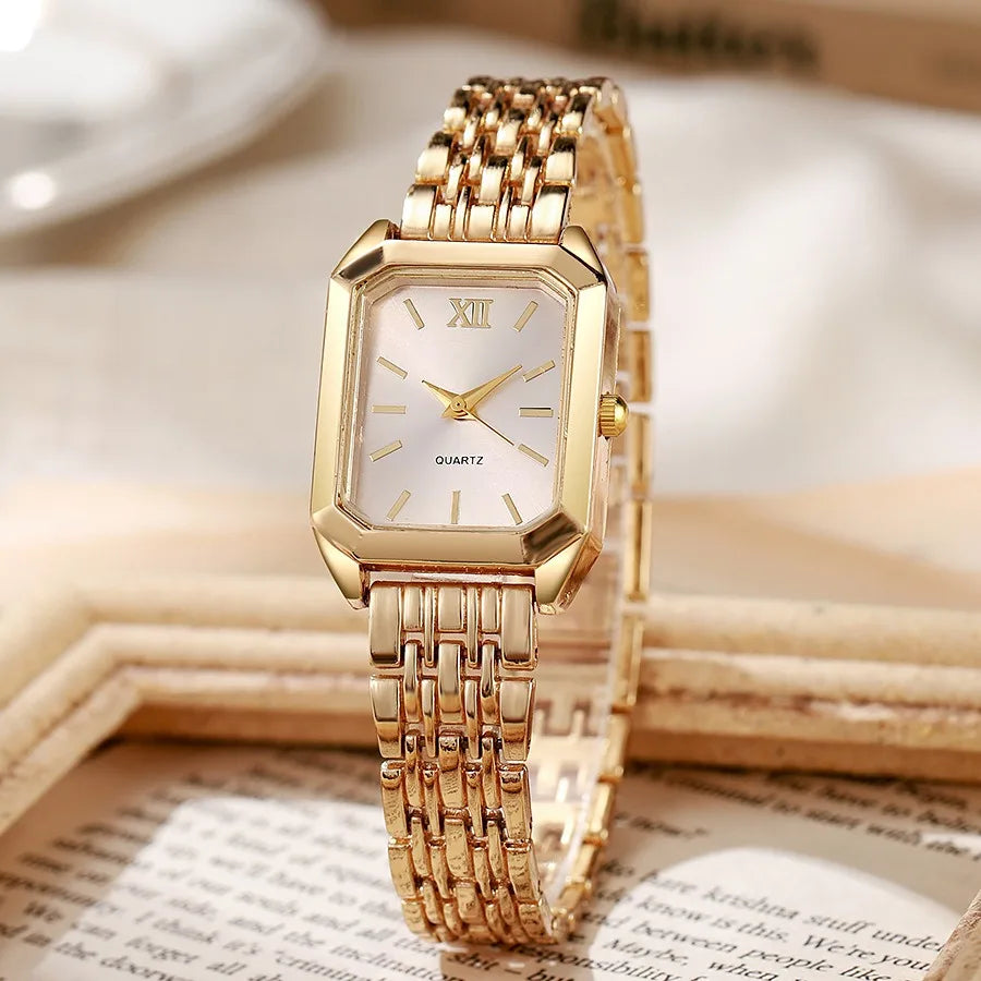 2 unids/set de reloj de cuarzo de lujo para mujer con pulsera de amor, conjunto de banda de aleación, relojes de pulsera de cuarzo para mujer de negocios, reloj femenino dorado