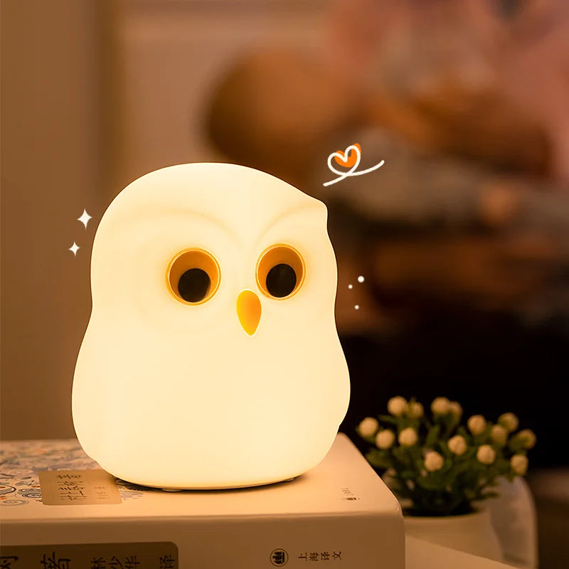 Luz nocturna de búho, bonita lámpara de noche de silicona, lámpara de ambiente RGB recargable, decoración de habitación, Animal divertido, regalo de luz nocturna para niños