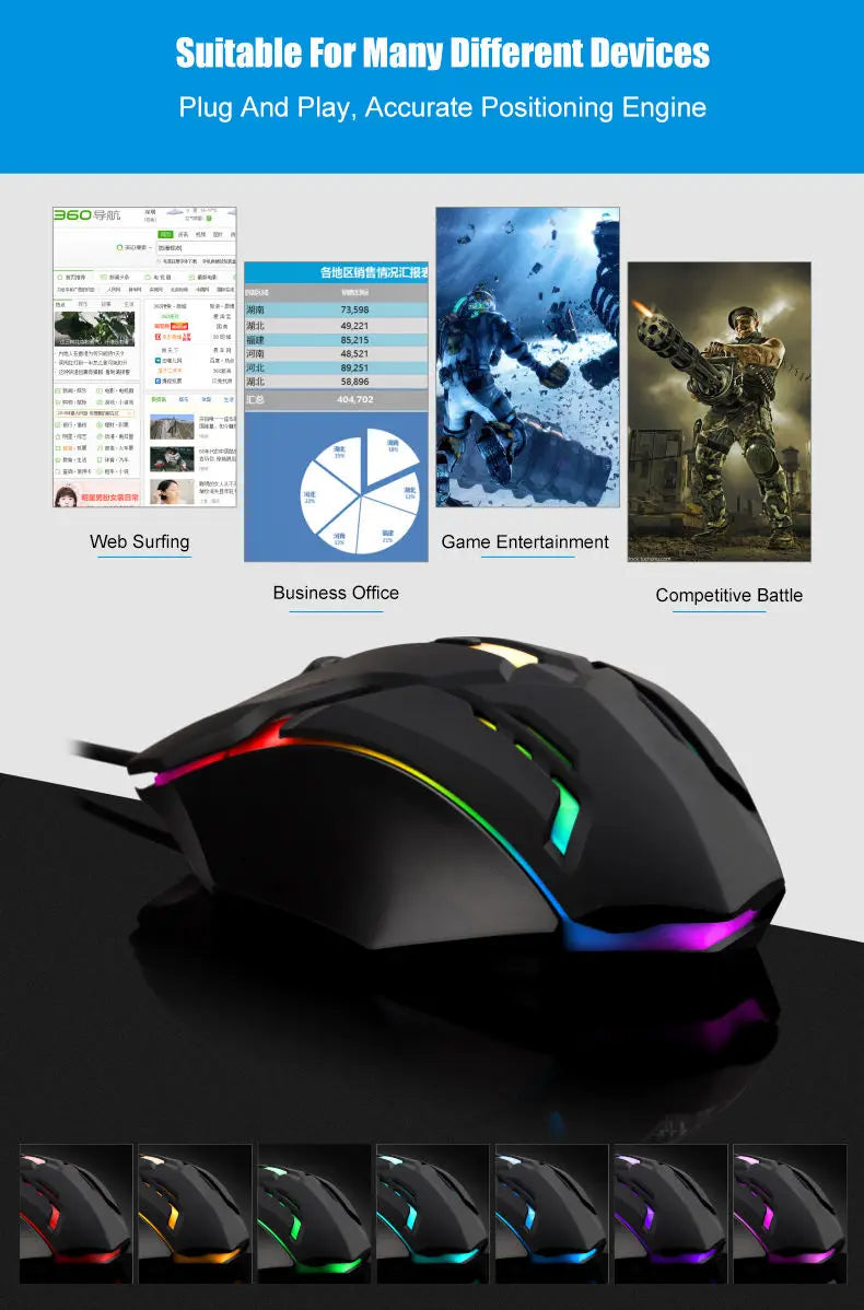 20251 PC ITLY M01 deportes LED luminoso retroiluminado USB con cable ratón para juegos para PC de escritorio portátil Oficina ordenador ratón para juegos