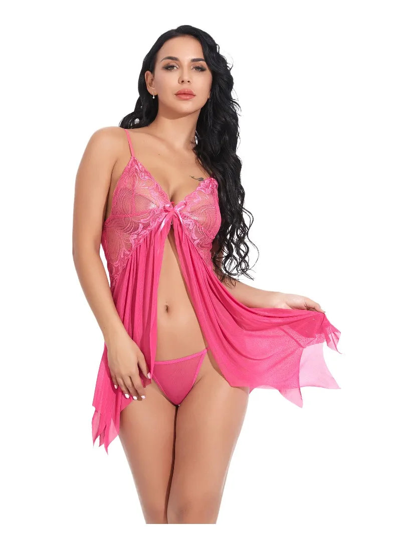 Camisón de Encaje y Malla Sexy Babydoll para Mujer