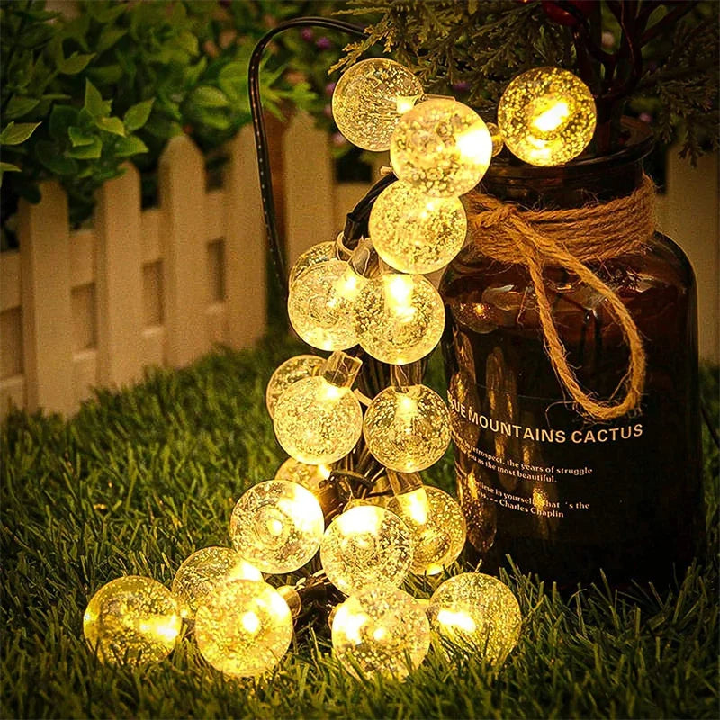Guirnalda solar 200 LED globo de cristal impermeable para jardín