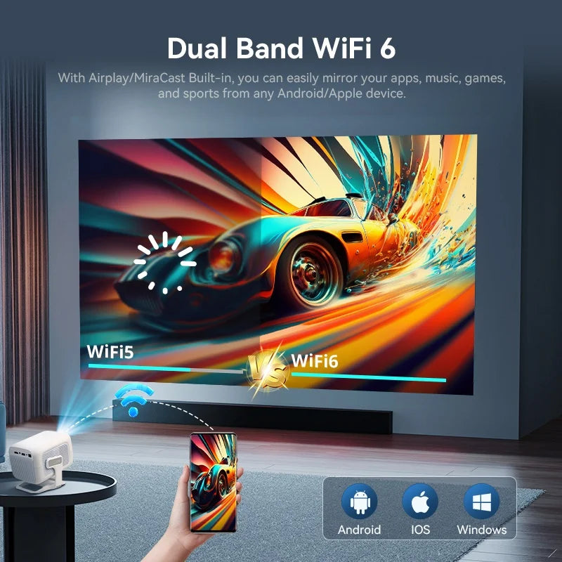 Proyector DITONG X3Plus HD Nativo 1080P Compatible con 4K WIFI6 BT5.4 Android Mini Proyector Portátil LED Proyector de Video para Cine en Casa