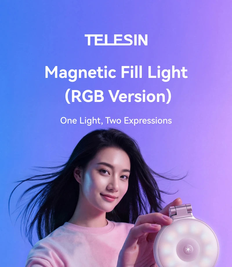 TELESIN Magnético 360 °   Mini Lámpara de Relleno RGB Giratoria, Luz para Selfies con 3 Modos de Color y Brillo Ajustables para Teléfonos Inteligentes iPhone y Android
