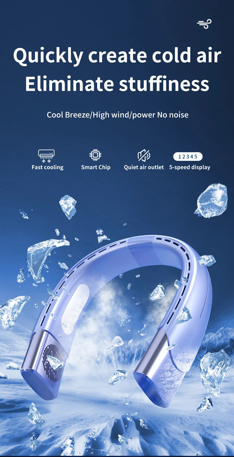 Ventilador de cuello portátil para exteriores, miniventilador eléctrico recargable por USB, sin aspas, 6000mAh, nuevo