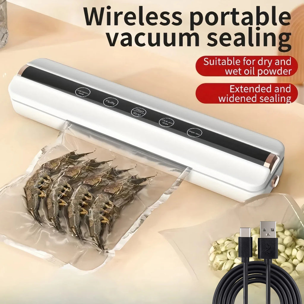 Máquina automática de sellado de aire al vacío para alimentos, sellador al vacío inalámbrico USB para el hogar, 1500mAh, 62KPa, tienda de succión al vacío de alimentos