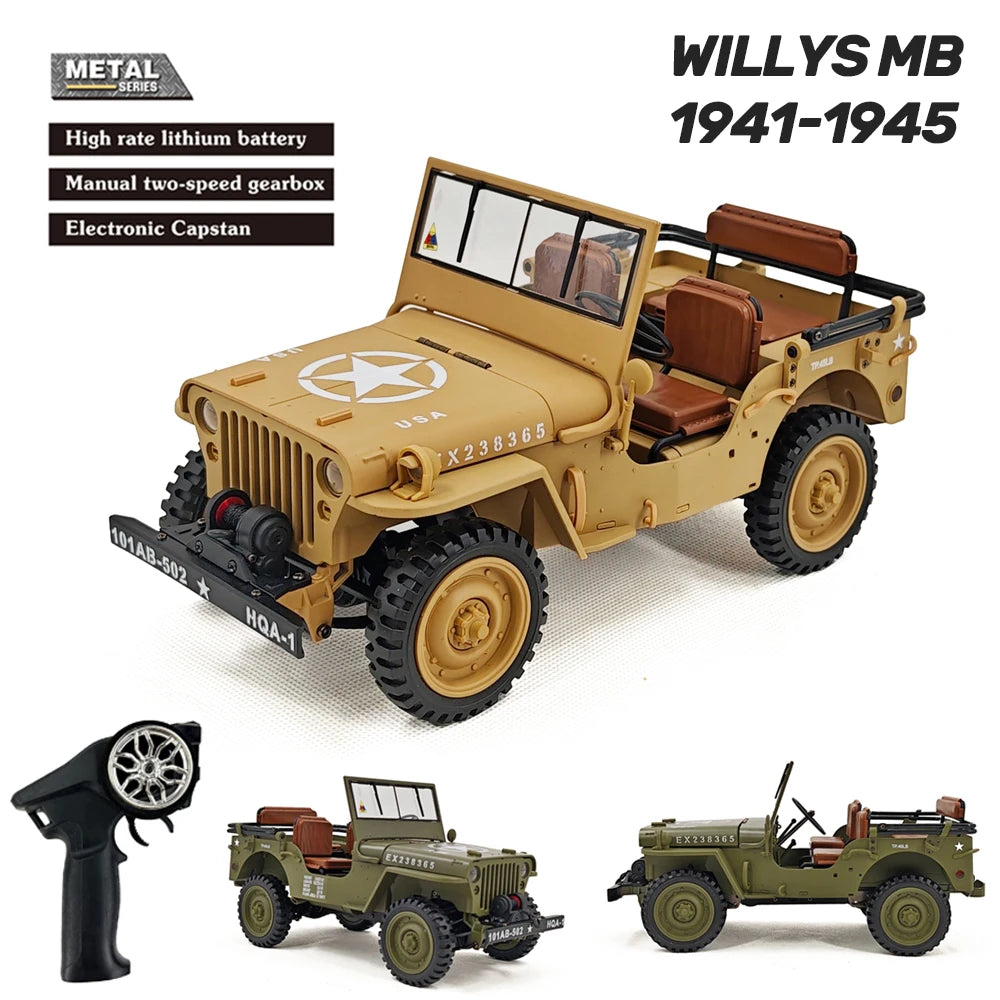 Jeep Willys RC 1/14 Militar con Cabrestante 4WD