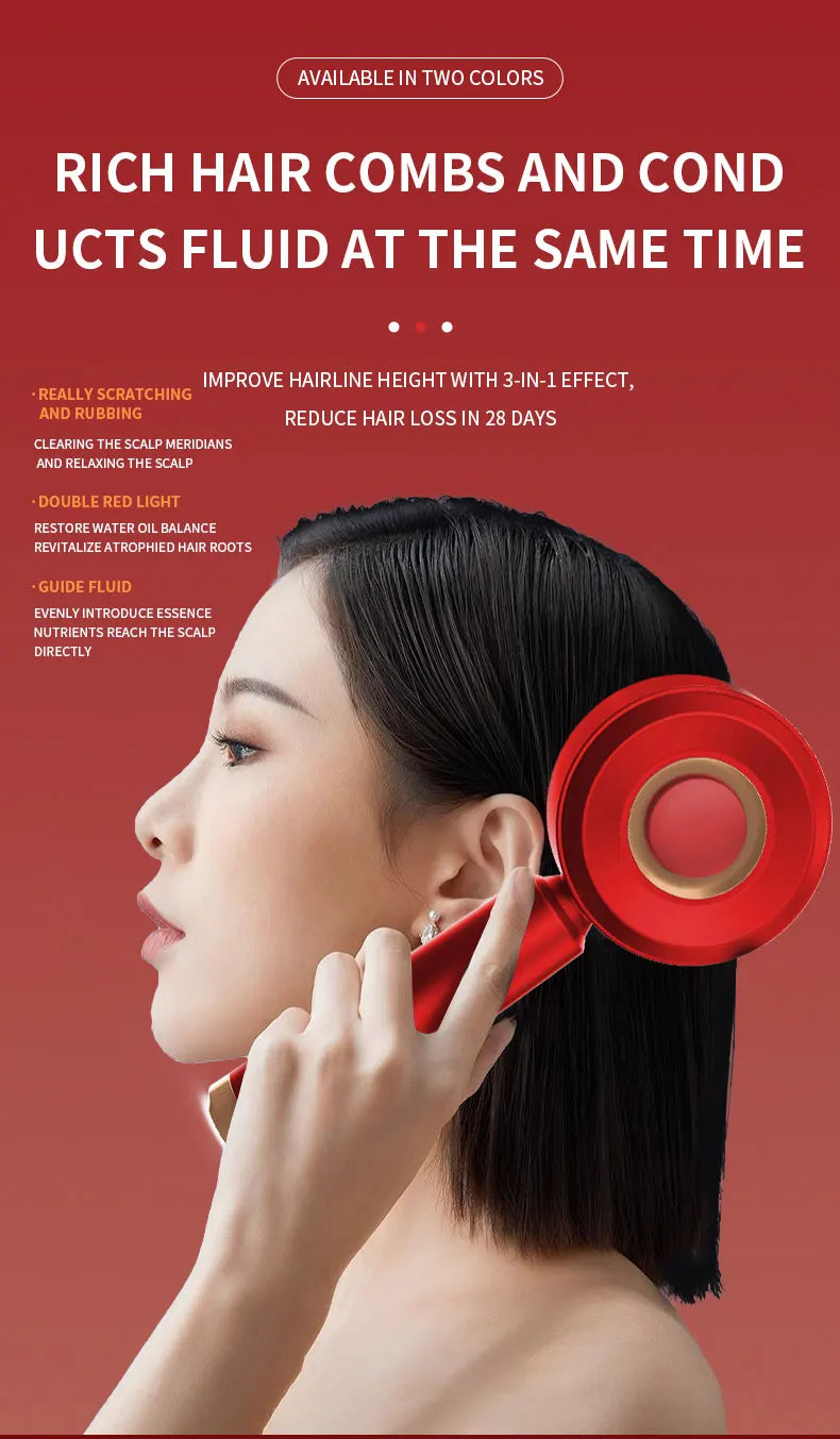 Peine de masaje con vibración eléctrica, terapia de luz roja, masaje para el crecimiento del cabello, cepillo para el cuero cabelludo, aplicador de aceite líquido anticaída, cuidado del cabello