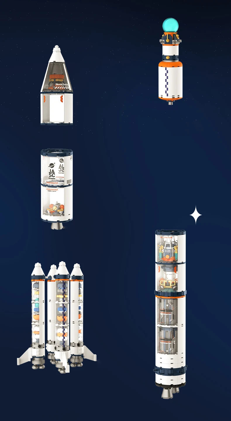 Serie de exploración espacial JAKI, modelo de ensamblaje de bloques de construcción de módulo de núcleo de súper cohete avanzado Dawn, juguete de regalo de cumpleaños para niño