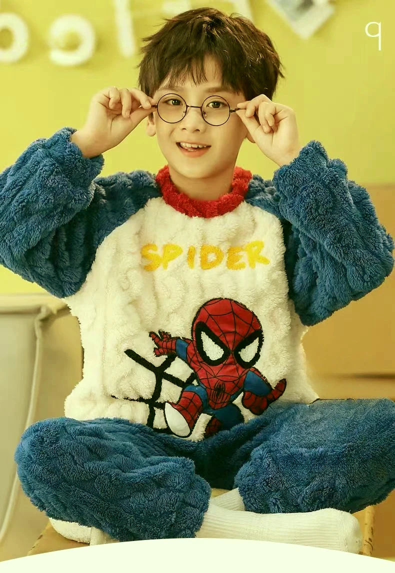 Conjunto de Pijamas de Franela para Niños, Ropa de Dormir de Invierno, Manga Larga, Gruesa y Cálida, Dos Piezas