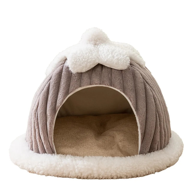 Cama para Gatos de Felpa Semicerrada con Capucha - Cálida y Lavable