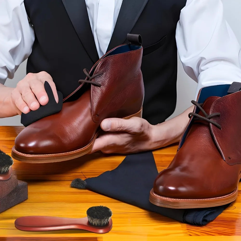 4 cepillos de crin para pulir zapatos, aplicadores para limpiar calzado de cuero, cepillo para el cuidado de botas, cepillo para gamuza, guantes de microfibra para zapatos