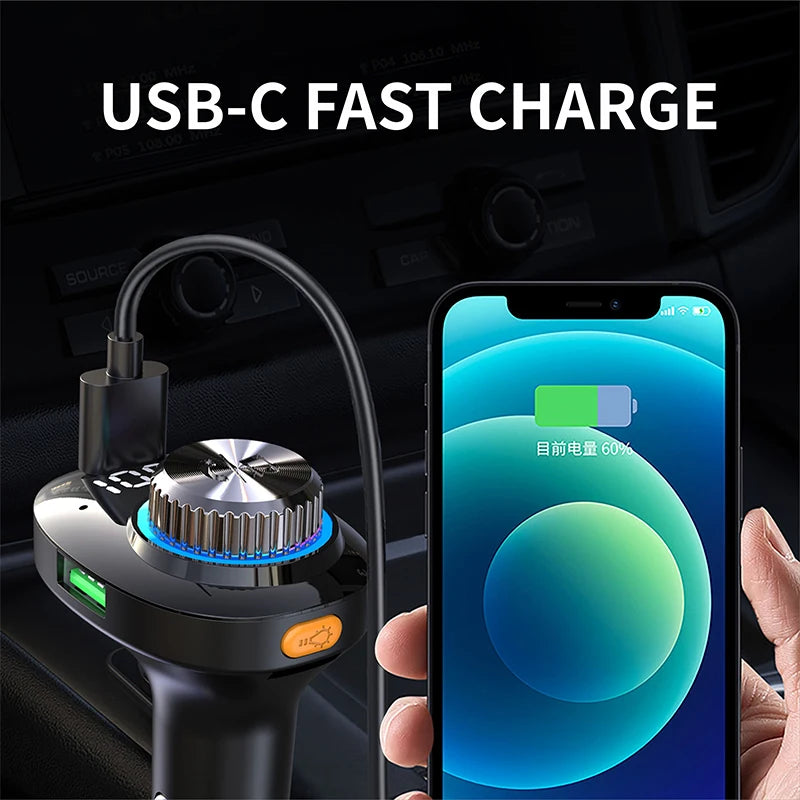 Transmisor FM Bluetooth 5.0 para Auto DYBO, Carga Rápida QC3.0 PD20W