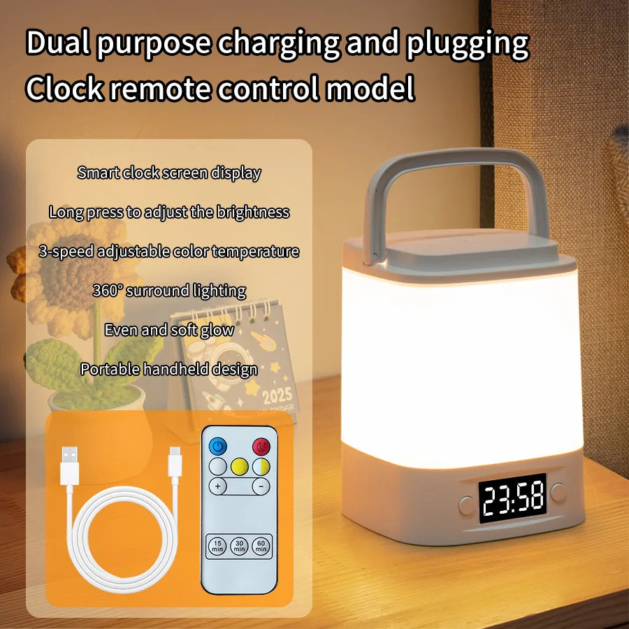 Lámpara de Mesa LED 3 Colores con Reloj y Luz Nocturna