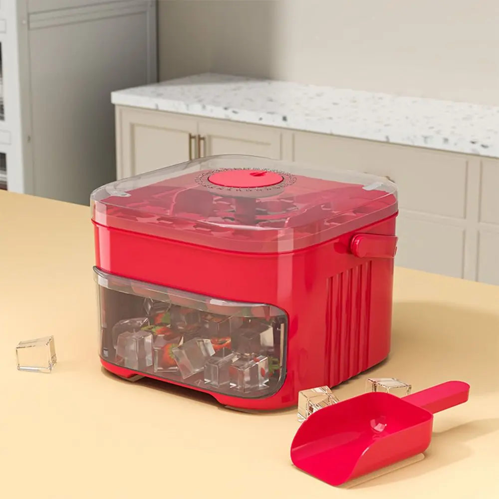 Máquina de hielo de 50 cubos con tapa de fácil prensa, máquina para hacer cubitos de hielo de doble capa, refrigerador, caja de hielo para almacenamiento de hielo para el hogar