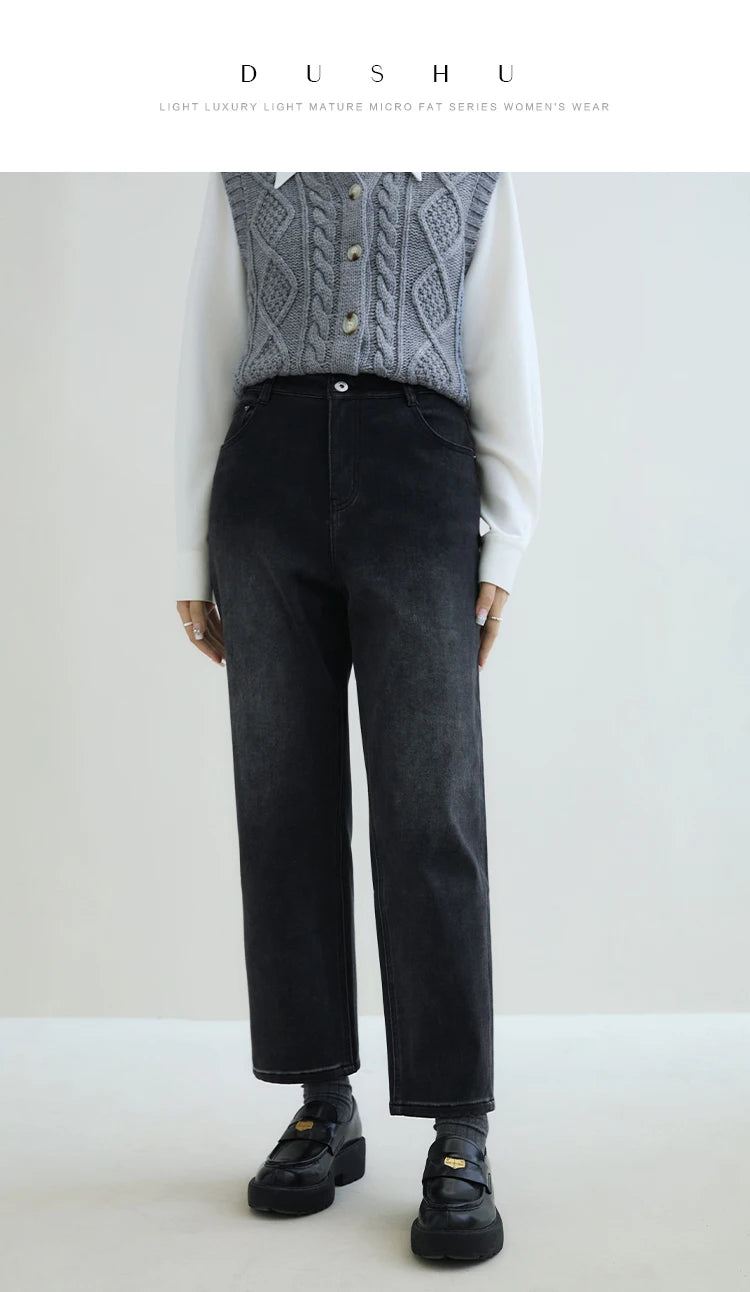 Pantalones Vaqueros de Algodón con Lana Cepillada para Mujer