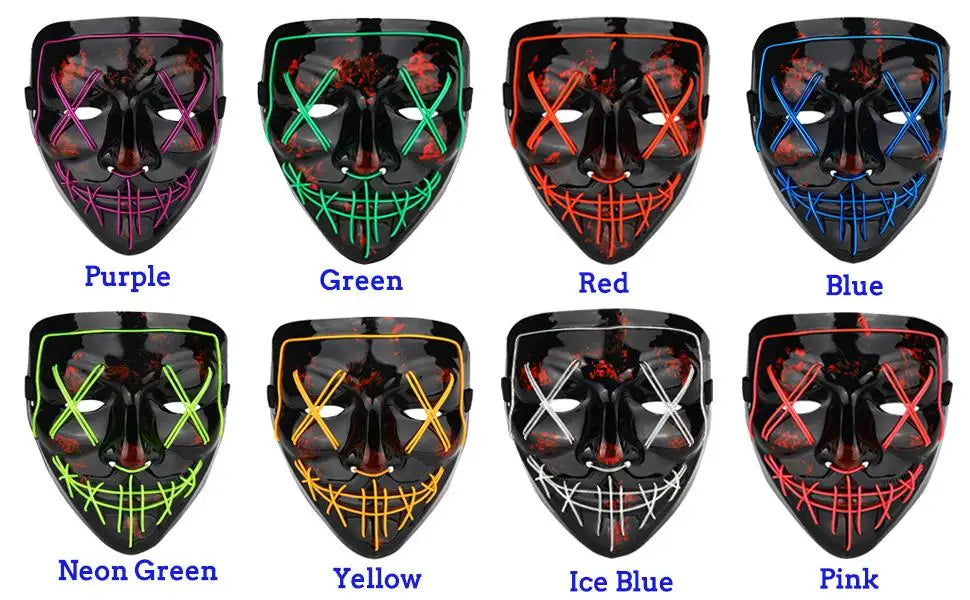 Máscara de Halloween Poptrend, máscara con luz LED, máscara aterradora para Festival, Cosplay, disfraz de Halloween, fiestas de disfraces, regalo de Carnaval
