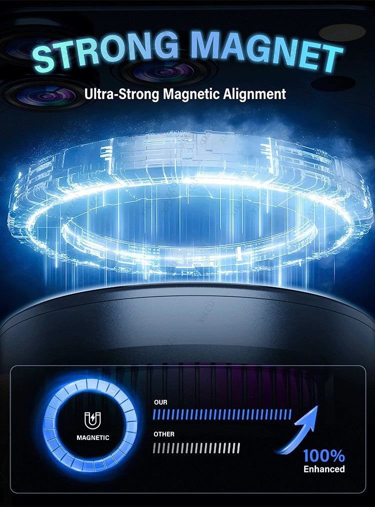 Cargador Inalámbrico Magnético Qi2 de 25W con Luz LED y Refrigeración por Aire para iPhone 17 16 15 14 13 12, Apple Watch y Airpods Pro, Carga Rápida