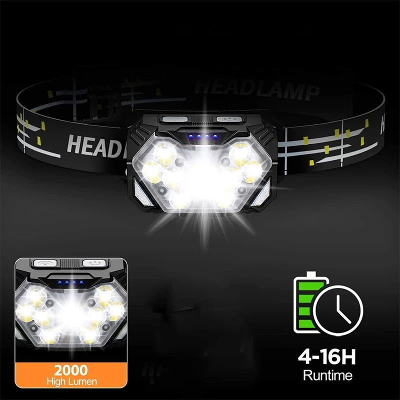 Linterna frontal 9 LED potente y portátil para camping y pesca