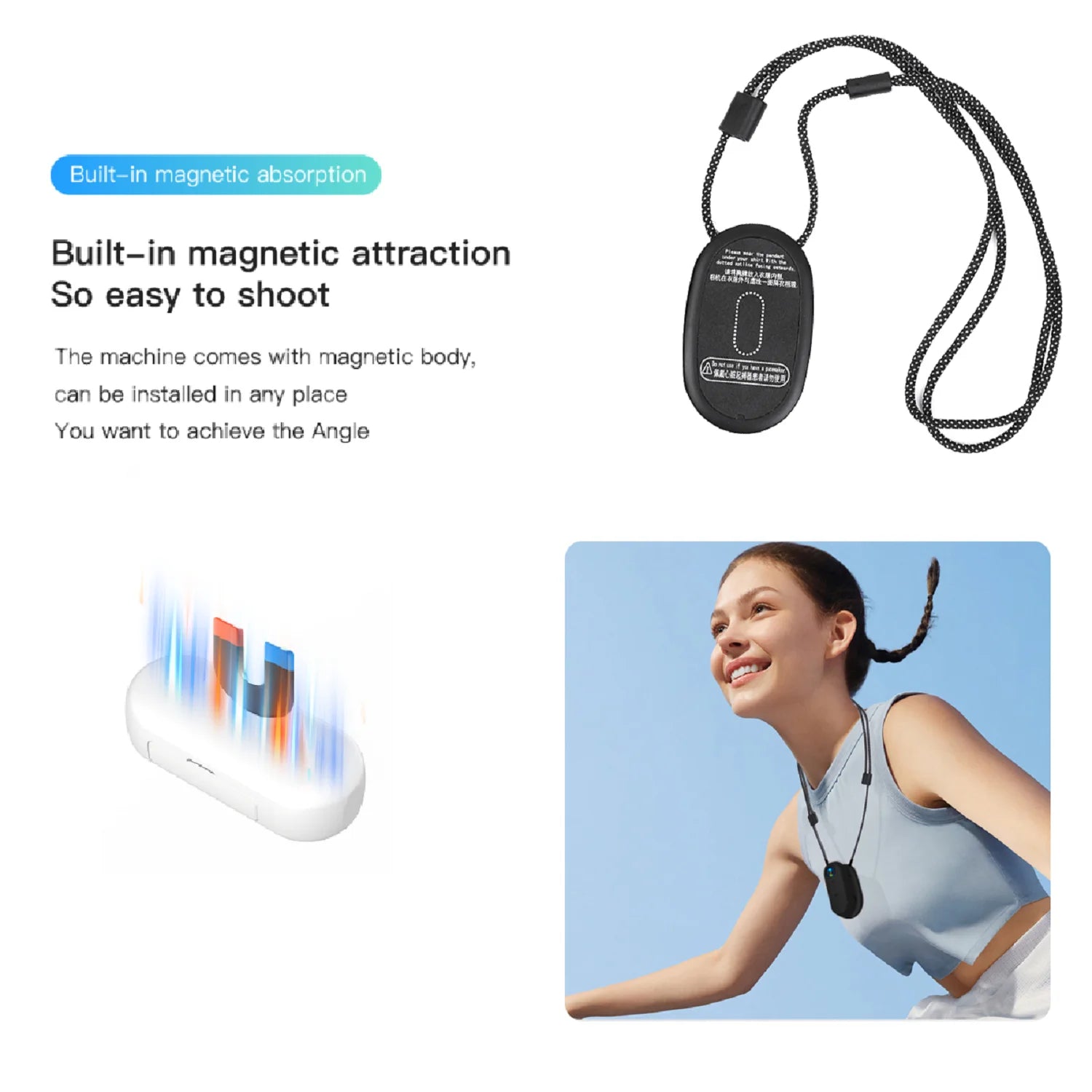 Mini cámara de acción HD WiFi para moto y deportes, grabación manos libres