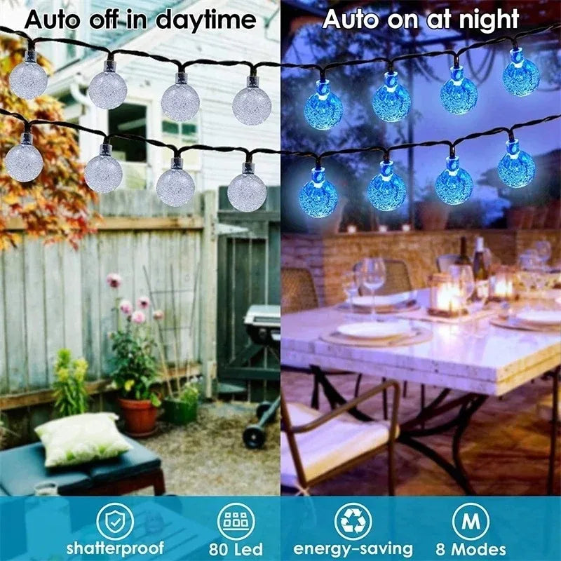 Guirnalda Solar 200 LED para Jardín Globo Cristal Impermeable
