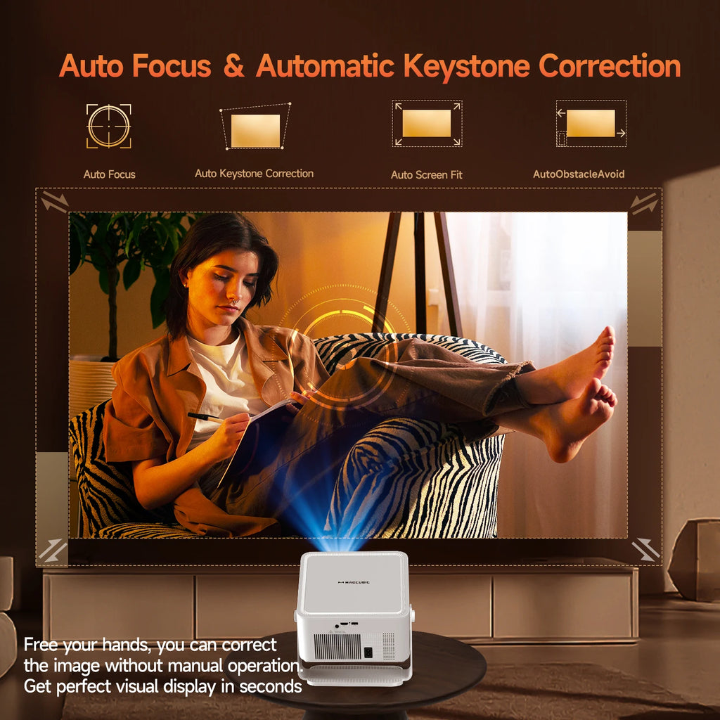Magcubic HY450MAX 1100ANSI Android 14 Proyector portátil para exteriores 1080P Enfoque automático 8K Soporte WIFI6 Mini proyector de haz