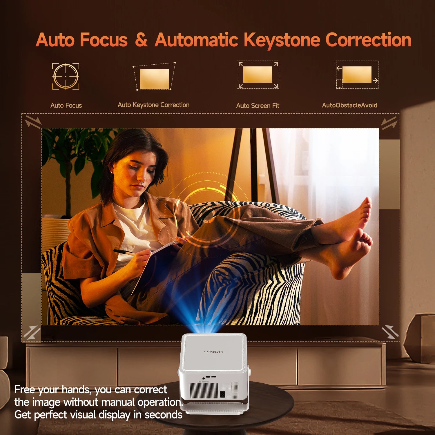Magcubic HY450MAX 1100ANSI Android 14 Proyector portátil para exteriores 1080P Enfoque automático 8K Soporte WIFI6 Mini proyector de haz