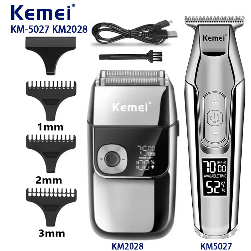 Cortadora de Pelo Recargable por USB para Hombre, Modelos KM-5027, KM-2028
