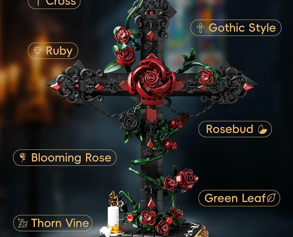 K70005 Juguetes de ensamblaje modelo Gothic Rose Cross, juguetes de bloques de construcción MOC, adorno de escritorio, juguetes educativos, regalo de cumpleaños para adultos