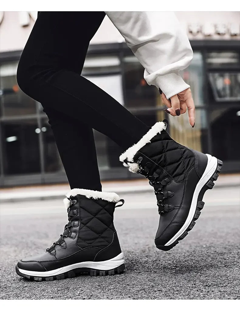 Botas de nieve para mujer con forro de felpa y suela antideslizante