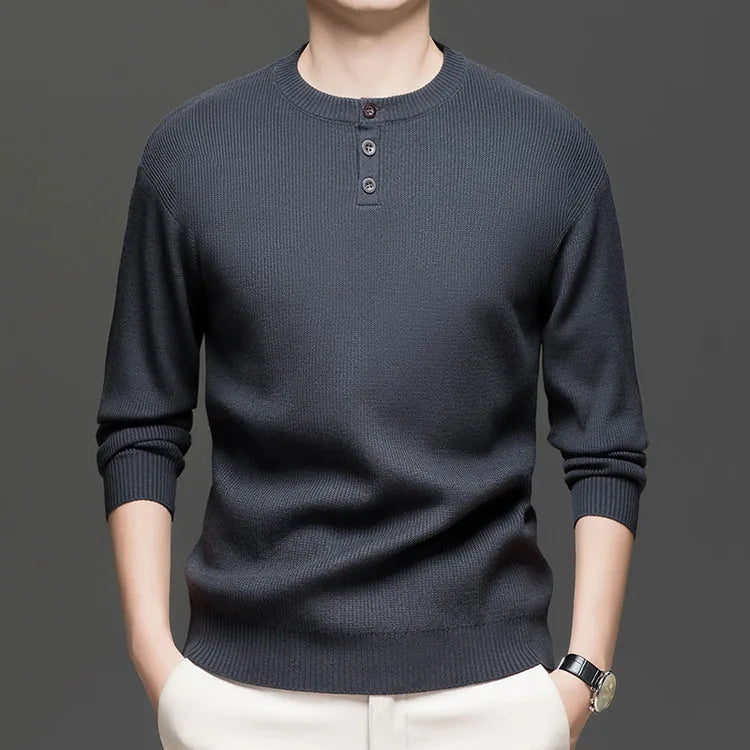 Suéter de punto Henley de peso pesado de 500 g para hombre - Beige (caqui/negro/gris/verde) Otoño Invierno esencial    Toque suave