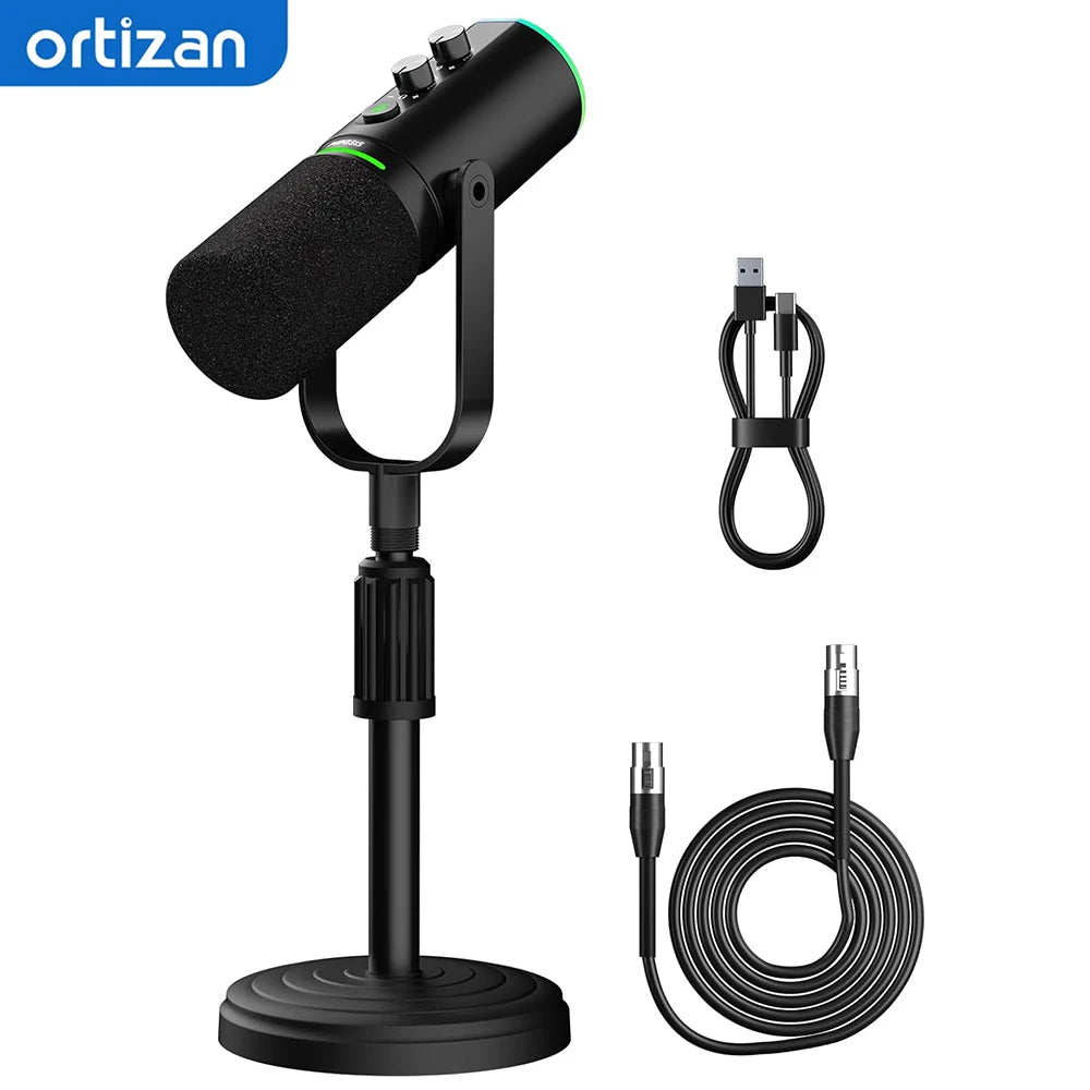 Micrófono Dinámico para Podcast, Micrófonos XLR/USB para Grabación en PC, para Transmisión, Podcast, Grabación, Juegos y Streaming, Micrófono de Estudio