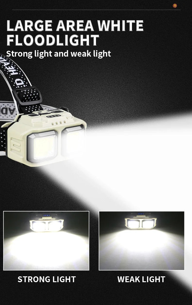 Linterna Frontal LED COB Recargable USB para Camping y Pesca