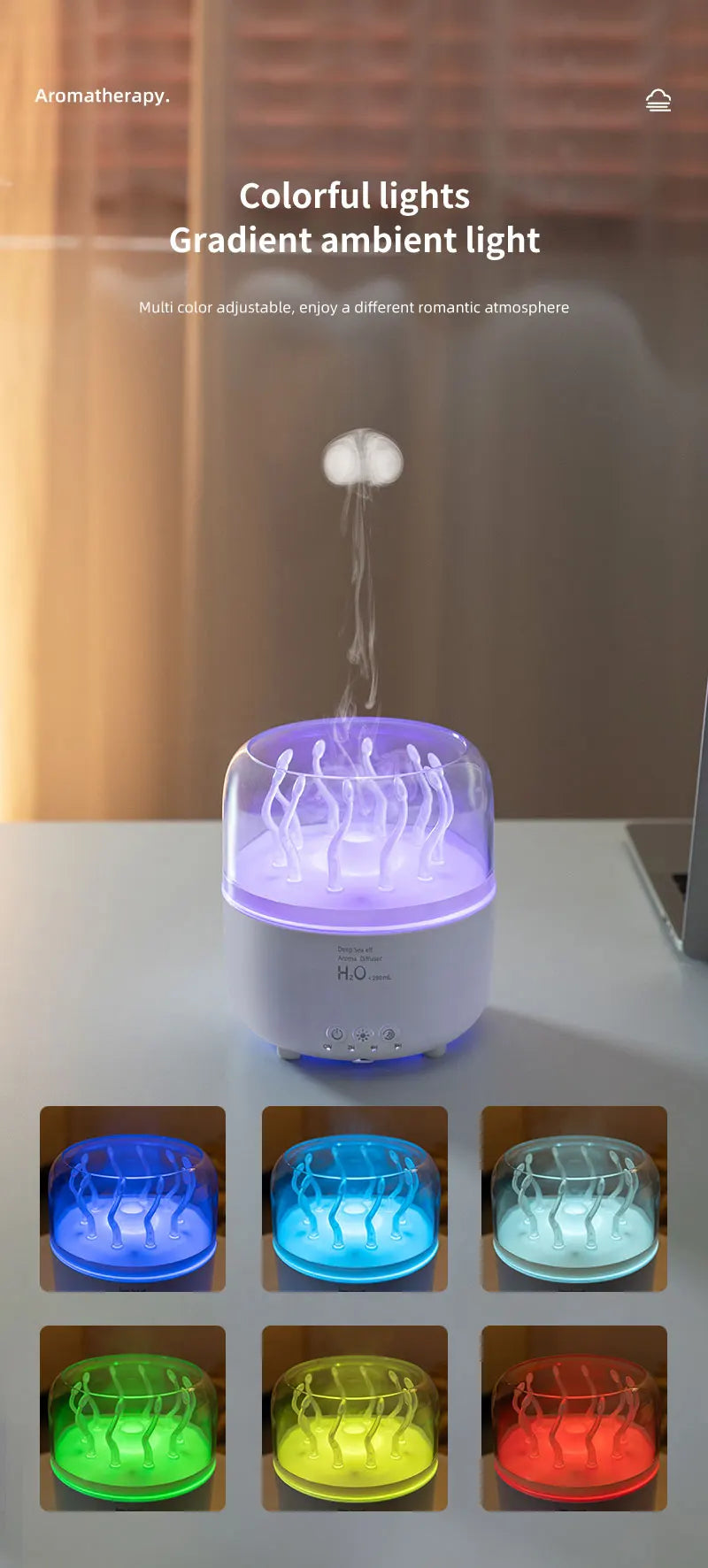 Humidificador de aire para dormitorio, difusores de aromaterapia ultrasónicos giratorios de hierba marina de 280ML, generador de niebla, aroma de aceite esencial de fragancia