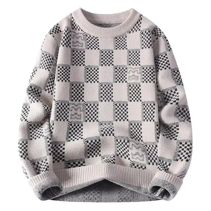 Suéter de punto jacquard a cuadros para hombre – cuello medio alto