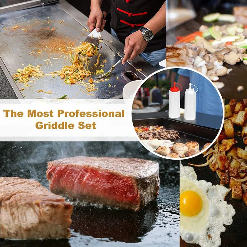 Espátula para plancha al aire libre, espátula para parrilla de acero inoxidable, raspador, espátula plana, aleta para panqueques, volteador de hamburguesas para asar JT596