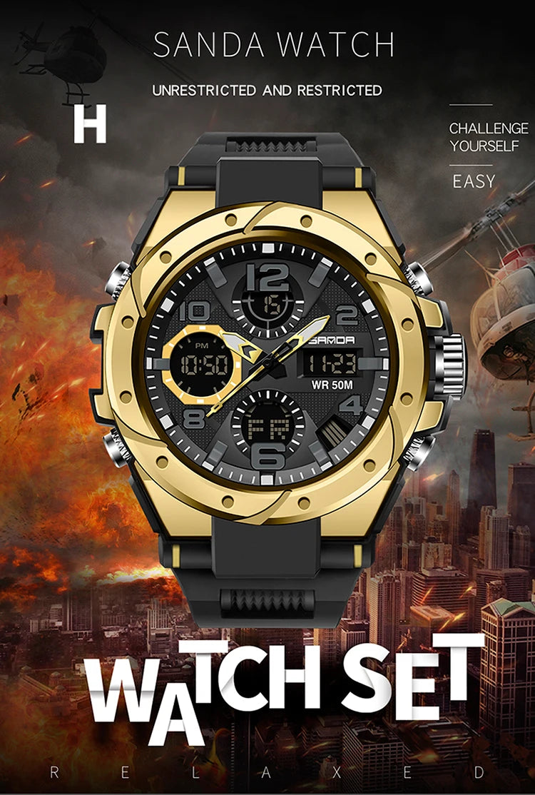 Reloj Militar SANDA Digital LED Doble Pantalla para Hombre