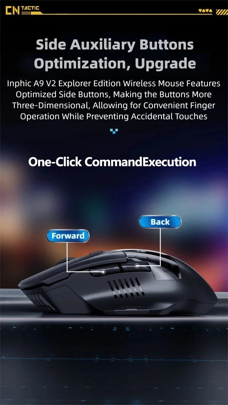 Ratón inalámbrico para juegos Inphic A9 Explorer V2 con indicador de nivel de batería de 500mA, ergonómico, Bluetooth, para oficina, PC y portátil.