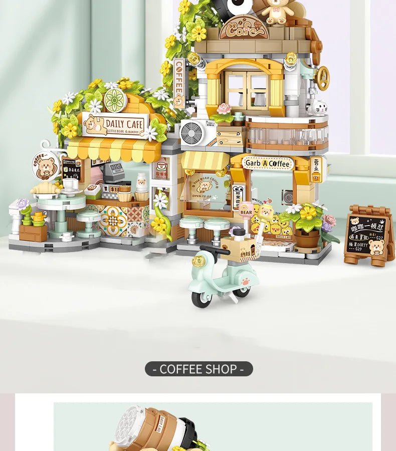 LOZ - Juego de Bloques de Construcción de la Serie Escena Urbana Plegable, Casa de Té Panda, Cafetería, Adorno de Escritorio, Regalo de Cumpleaños para Adultos