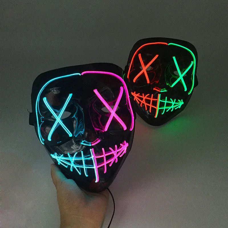 Máscara LED inalámbrica con luces intermitentes de colores mixtos, máscara de neón con cable EL, máscara luminosa para adultos, disfraces, cosplay, brilla en la oscuridad