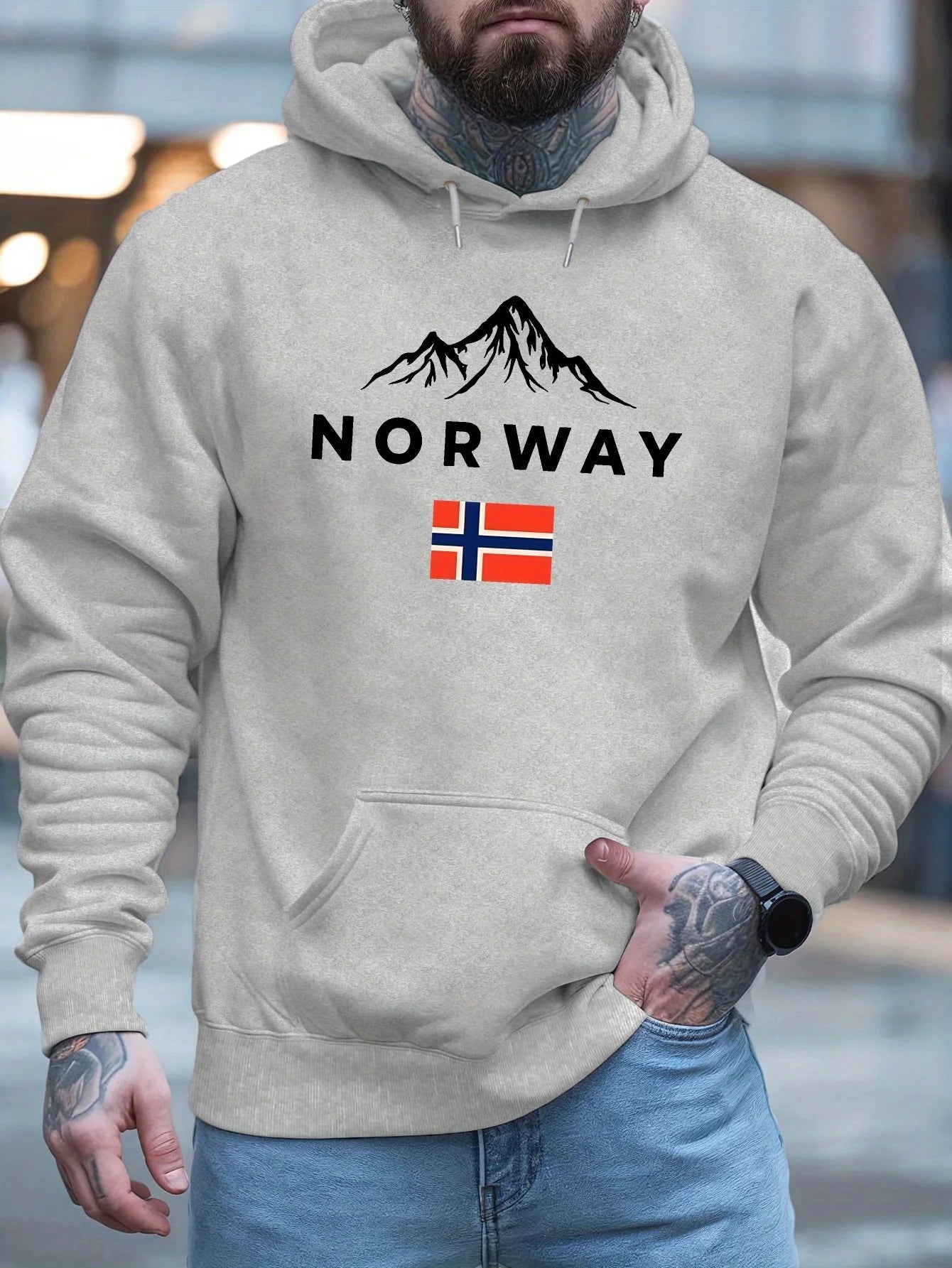 Hoodie Estampado Letras Noruegas | Hip-Hop y Outdoor Unisex