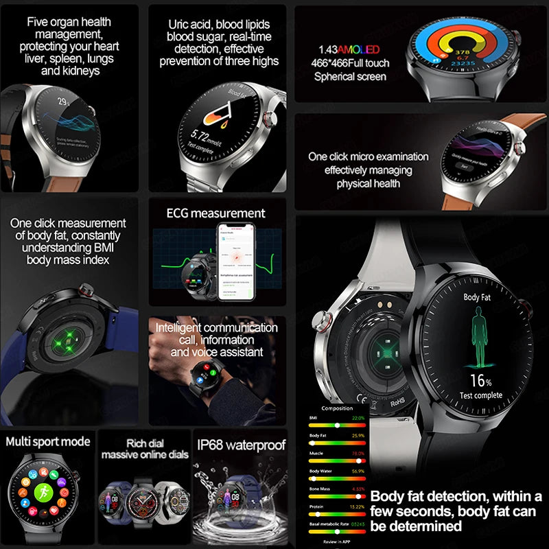 Reloj Inteligente Médico ECG Glucosa Ácido Úrico