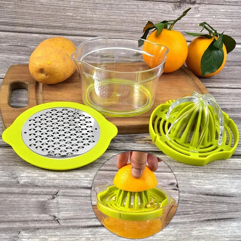 Exprimidor Manual de Cítricos 4 en 1 para Limón y Naranja con Taza Medidora Integrada y Rallador