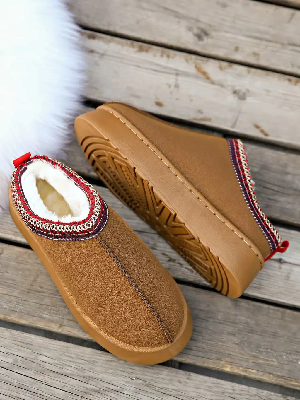 Zuecos de plataforma unisex con ribete étnico y forro de piel sintética